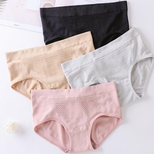 3D Honeycomb Mid Waist Women Underwear Nylon Warm Palace Panties Seamless Briefs Solid Color Fashion