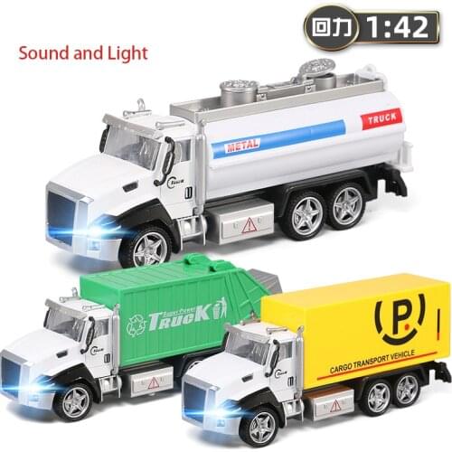 1:42 Pull Back Garbage Truck 21cm Music Light Alloy Diecast Sanitation Vehicle Model Car Toy Birthday Gift for Boy Children Y164