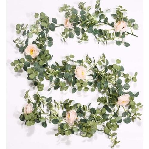 1. 8M artificial flower plant fake eucalyptus vine wreath hanging wedding home office party garden craft art decoration