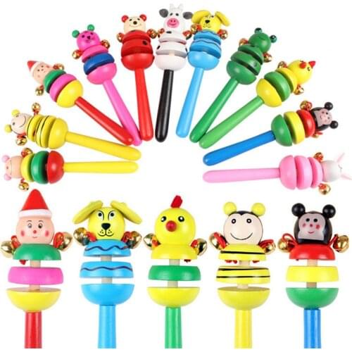 1PC 0-2T Baby Cute Jingle Rattles Toys Rainbow Pram Crib Handle Wooden Bell Stick Shake Toys Newborn Baby Rattle Sound Toys