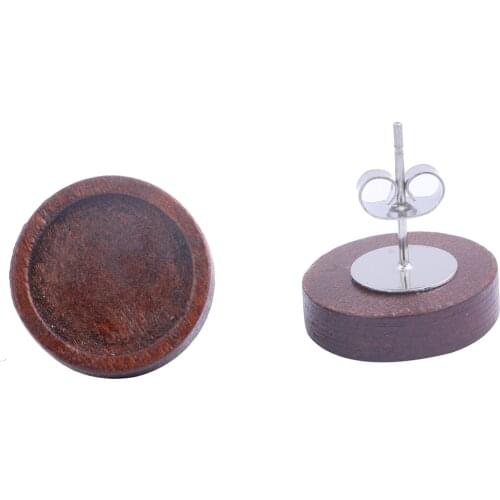 20pcs Wood Earring Bezel Blanks 12mm Dia Wooden Cabochon Base Settings Diy Stainless Steel Ear Posts With Backings