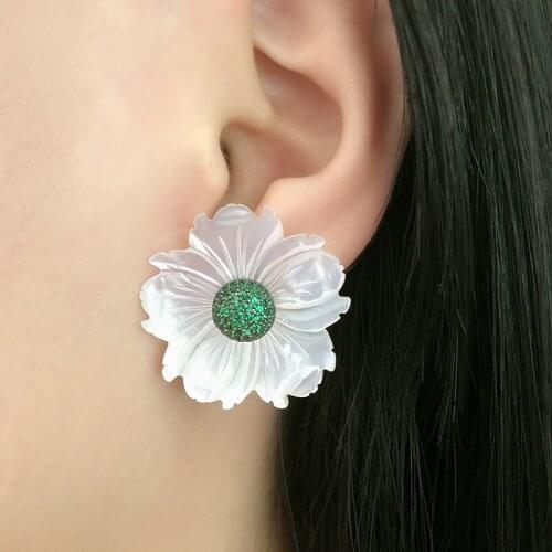 2019 Trendy Flower Shell Round AAA Cubic Zirconia Detachable Stud Earrings Fashion Jewelry Wedding Party Gift Womens Fashion