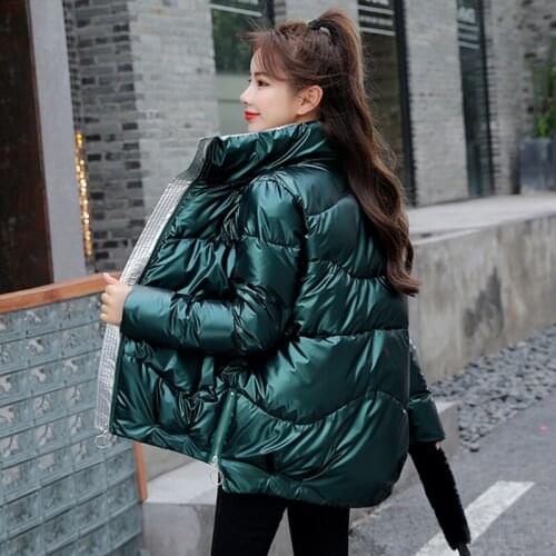 4 Colors Women Winter Shinning Puffer Jacket Korean Quilted Bubble Coat Warm Parkas Plus Size Casual Overcoat Female New 2021