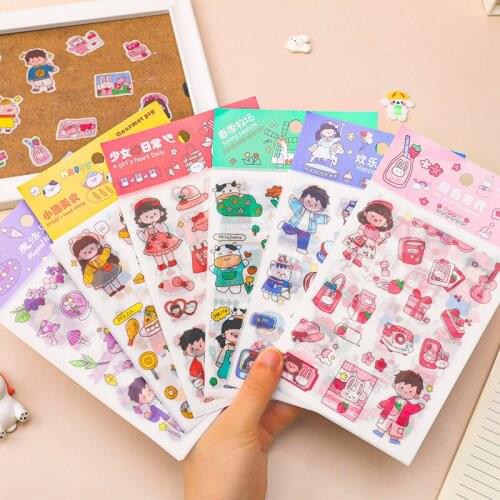 4sheets Cartoon Girl Bag Stickers Student Ins Girl Hand Account Material Stickers Children Decoration DIY Stationery Stickers