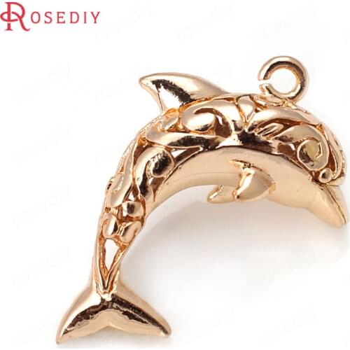 6PCS 30*20mm 24K Champagne Gold Color Plated Brass Dolphin Charms Pendants High Quality Diy Jewelry Accessories