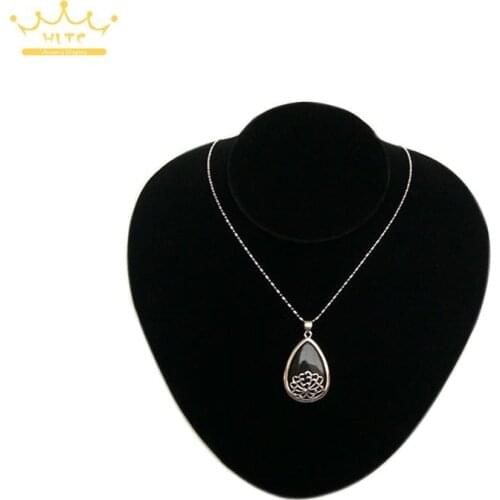 Free Shipping Jewelry Display Black Velvet Silver Necklace Holder Pendant Chain Stand Showcase