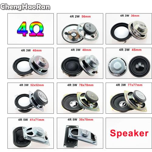 ChengHaoRan Speaker Horn 2W 3W 5W 4R Diameter 36mm 40mm 45mm 56mm 4Ohm Mini Amplifier Rubber Gasket Loudspeaker Trumpet 52x52mm