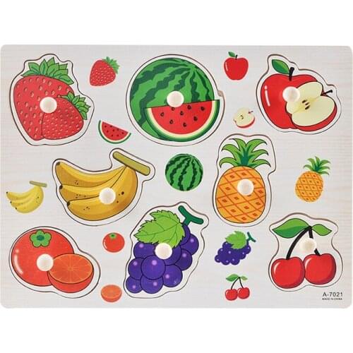 Wooden Toys 3D Hand Puzzle Fruits and Vegetables Cartoon Animal Puzzle Early Learning Toys Children Gifts Kids Baby