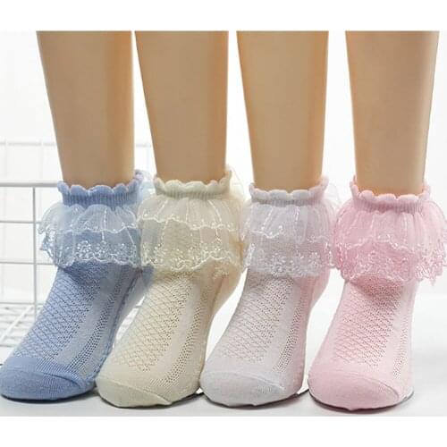 Childrens stockings Girl White Pink Yellow Blue Lace Ankle Socks Kids Dancing Pure Color Black Fishnet Sock