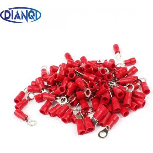 DIANQI RV1.25-4 Red Ring Insulated Wire Connector Electrical Crimp Terminal RV1.25-4 Cable Wire Connector 100PCS