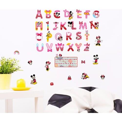 Disney Mickey Mouse Minnie Mouse Letters Wall stickers decals kids room School Study Home decoration DIY baby puzzle wallpaper