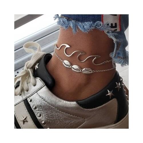 Europe and the United States beach wave shell 2 piece set of anklet Simple lady wave anklet personality jewelry