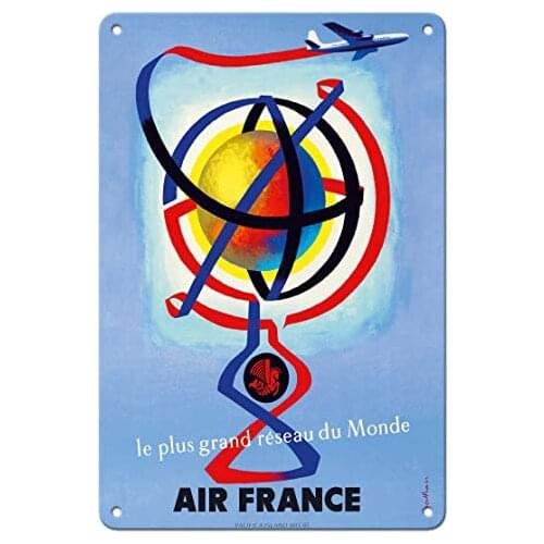 France - The Greatest World Network (Grand Reseau du Monde) - Airline by Jacques Nathan-Garamond c.1956 Metal Tin Sign