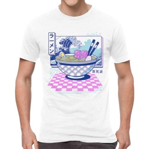 Vaporwave Ramen Tshirts Men Leisure Tees Top Cotton T Shirts Short Sleeve Manga and Anime Noodle Aesthetic Lover T-shirt Gift
