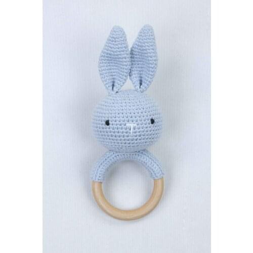 Blue Organic Handmade Amigurumi Bunny Rattle Toy
