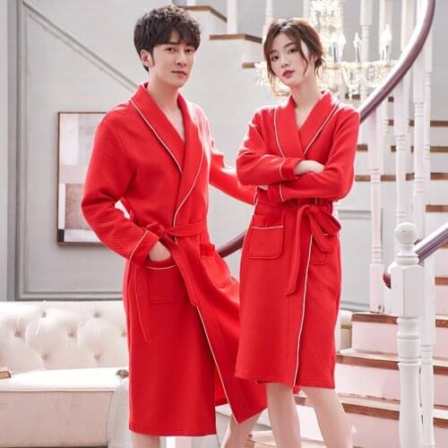 Autumn Winter Bathrobe Lovers Cotton quilted sleep top Kimono Robes For Male Solid Robes Long Bath Robe Bride Robe Dressing Gown