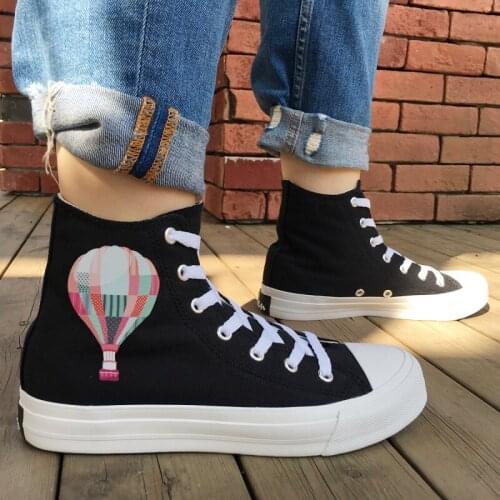 Wen Design Hot Air Balloon Sky Canvas Shoes for Women Black High Top Men Sneakers Adult Rope Soled Athletic Shoes Plimsolls