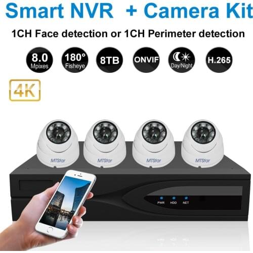 MTStar 4CH Fisheye 4K IP Security Camera NVR System Dome Camera Face Detection NVR Video Surveillance Kit
