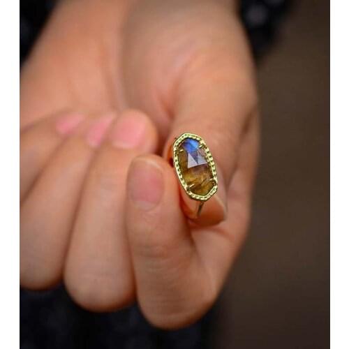 Labradorite Stone Copper Ring Daily Style Adjustable Size Ring Wholesale & Dropshipping