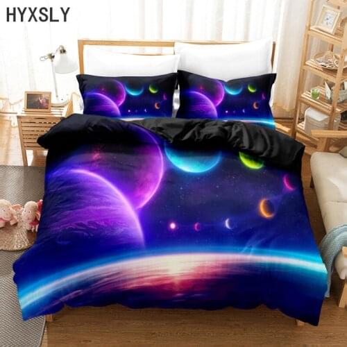 New Cartoon Solar System Duvet Cover Set Black Galaxy Planets Bedding Soft Microfiber Single Double Kids Bed Set with Pillowcase