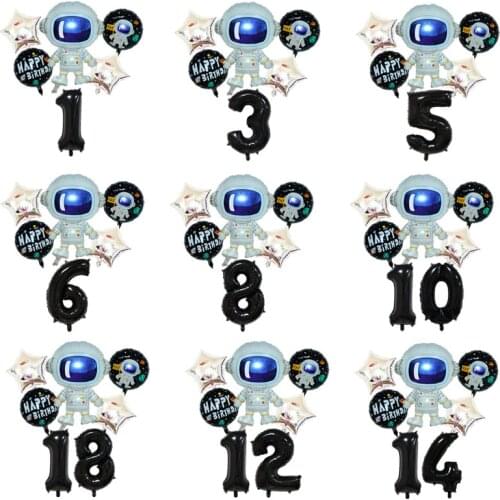 Spaceman Theme Birthday Set Outer Space Foil Balloons Rocket Shape Number Helium Balloon Baby Shower Birthday Party Decorations