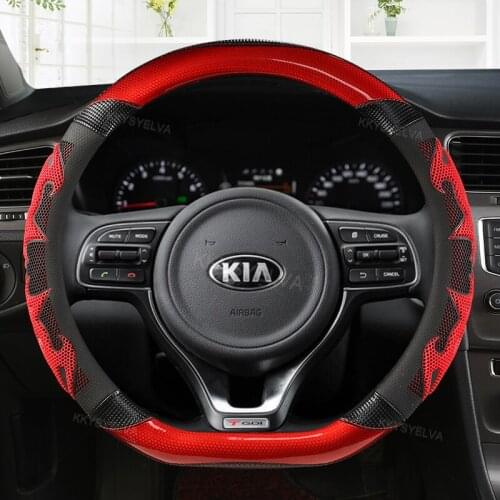 Carbon Fiber Leather Sport Car Steering Wheel Cover for Kia Rio 2 3 4 K2 K3 K4 K5 K3S KX1 KX3 KX5 KX7 Rio Soul Auto Accessories