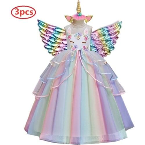 Summer Girl Dress Flower girl Unicorn rainbow wedding party dress For girl birthday party Unicorn role dance performance dress
