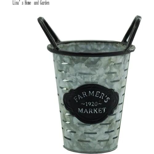 Small antique retro handmade galvanized flower arrangement zinc bucket