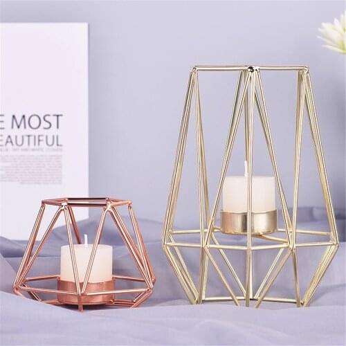 Nordic Metal Candlestick Rose Gold Candle Holder Creative Hexagon Candle Stand Household Exquisite Light Luxury Candelabra Decor
