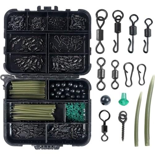 Carp Fishing Tackle Kit, 300Pcs/Box Including Anti Tangle Sleeves Hook Stop Beads Boilie Bait Screw Rolling Swivel Snaps