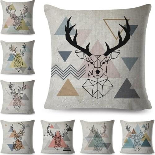 Nordic Style Cushion Cover for Sofa Home Car Children Room Decor Geometric Patchwork Deer Pillow Case Polyester Pillowcase 45x45