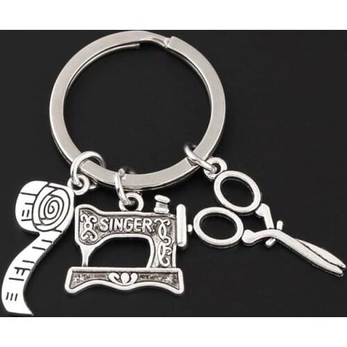 New Fashion Sewing machine keychain, scissors and tape measure seamstress keychain, tailored keychain, friends fashion gift
