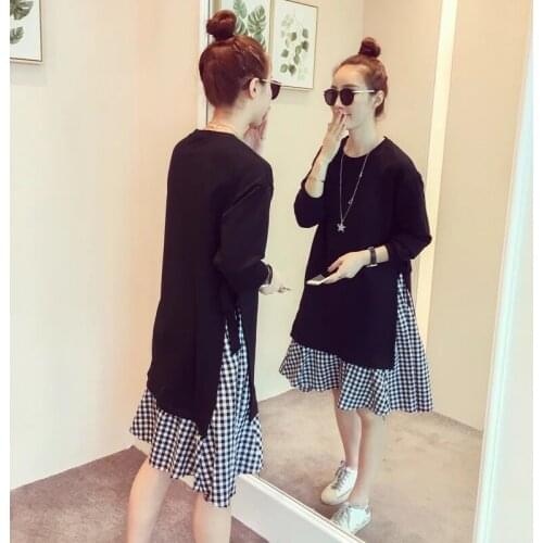 2021 New Fashion Maternity Clothes Dress Spring Autumn Pregnant Dress Plaid Dresses for Pregnancy Long Sleeve Maternity Dress