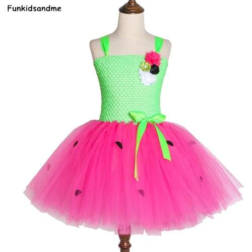 Watermelon Tutu Dress Lime Green and Hot Pink Tulle Girls Birthday Party Dress Kids Photo Prop Halloween Costumes for Girls 2-12