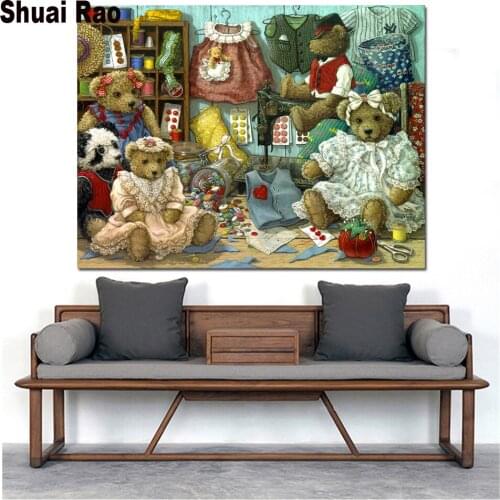 Tailor shop bear diy diamond painting sale 3 d handmade full round diamond embroidery,5 d cross stitch sets,cartoon gift for kid