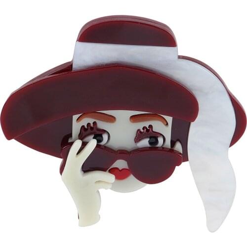 Exaggerate Elegant Lady Wear Red Hat Acrylic Brooch For Women Brooches Pins Lapel Badges Bag Decorations Cocktail Party Jewelry