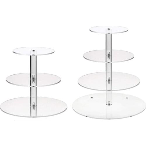 Transparent Round Acrylic 3/4 Tier Cake Holder Party Cupcake Display Stand Rack