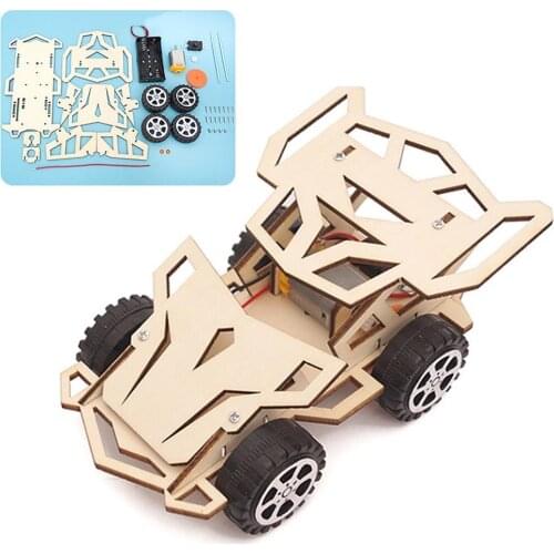 DIY Assembly Racing Car Vehicle Model Kit Physical Science Experiment Technology Educational Wooden Toys For Children Kids Craft