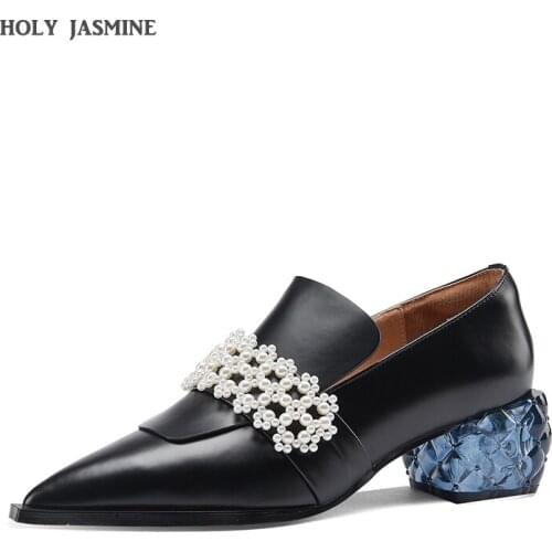 Spring New Non-Slip Shoes Woman Heels 2021 Fashion Women Thick Heels Pumps Genuine Leather Party Working Women Shoes High Heels