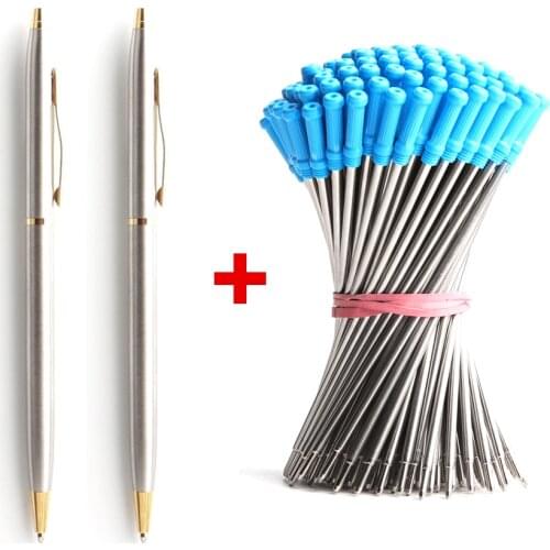 2+20 Pcs/Set Metal Ballpoint Pen With Refills For School Office Stainless Steel Material Ball Pen Black Blue Refill Ink