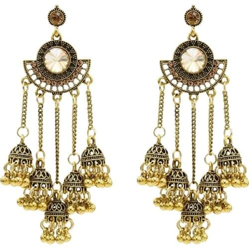 Vintage Gold metal Earrings Indian Jewelry For Women Geometric Boho Long Bell Tassel Statement Wedding Tribal Gypsy Earrings