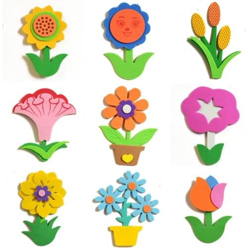 XICC EVA Foam Flower Felt Cloth Wall Stickers Tulips Sun Flower Smile Face Kindergarten School Classroom Handmade DIY Material