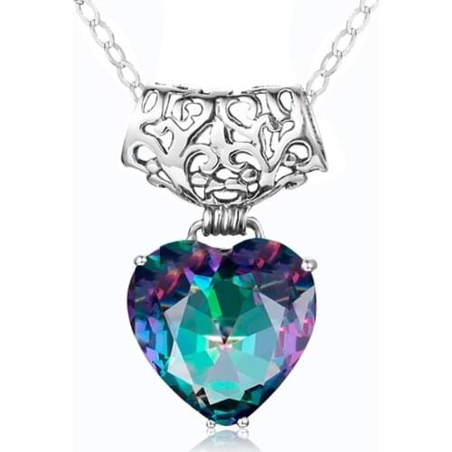Szjinao Rainbow Mystic Topaz Sterling Silver Pendants Boho Heart Necklaces Pendant For Women Silver 925 Jewelry Wedding Pingente