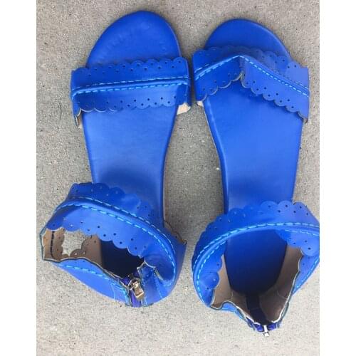 Ladies Adult Summer Flat Leaky Instep Strap Sandals Blue Slippers CH264 -4926