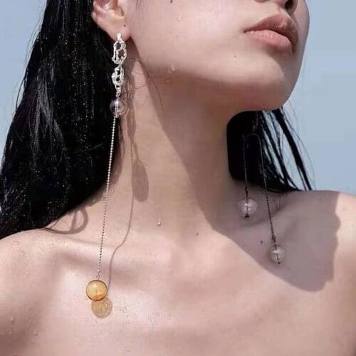 Original Korean Style Glass Ball Overlong Dangle Earrings For Women 2021 Personality Cool Hanging Drop Earrings Jewelry Earings