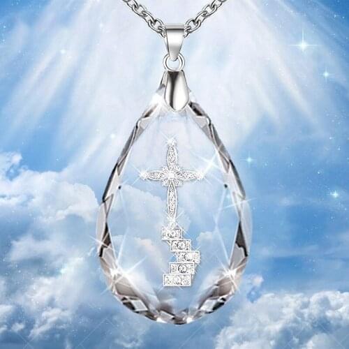 8SEASONS Fashion Necklace For Women Accessories Silver Color Drop Cross Clear Rhinestone Gift 52cm(20 4/8") long, 1 Piece