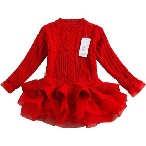 Winter Girls Christmas Dress Wedding Party Dresses Knitted Chiffon Kids Girls Clothes Children Clothing Thick Warm Girl Dresses