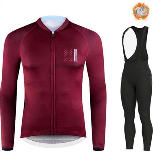 2021 Spain Winter Cycling Clothing Long Sleeve Jersey Mens Team Warm Jacket Set MTB Clothes Thermal Fleece Ropa Ciclismo