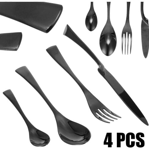 Teaspoon Tableware Knife Fork Set Black Cutlery Set Fork Spoon For Home Dinnerware Stainless Steel Material 4pcs