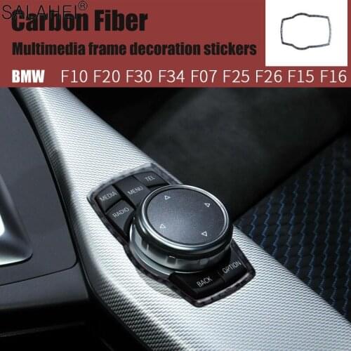 Car Carbon Fiber For BMW F10 F20 F30 F34 F07 F25 F26 F15 F16 Multimedia Button Frame Cover Knob Trim Interior Accessories